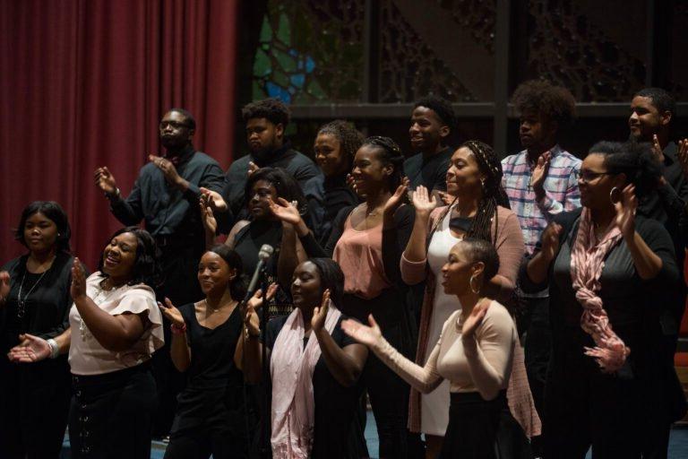 A gospel choir sang in Logsdon Chapel during Diversity Week.